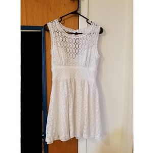 White Lace Mini Dress with Key-hole Back